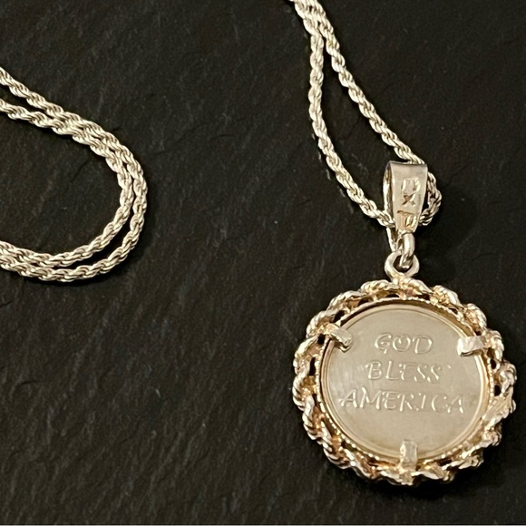 Sterling Silver God Bless America Flag Coin Pendant - Picture 2 of 16
